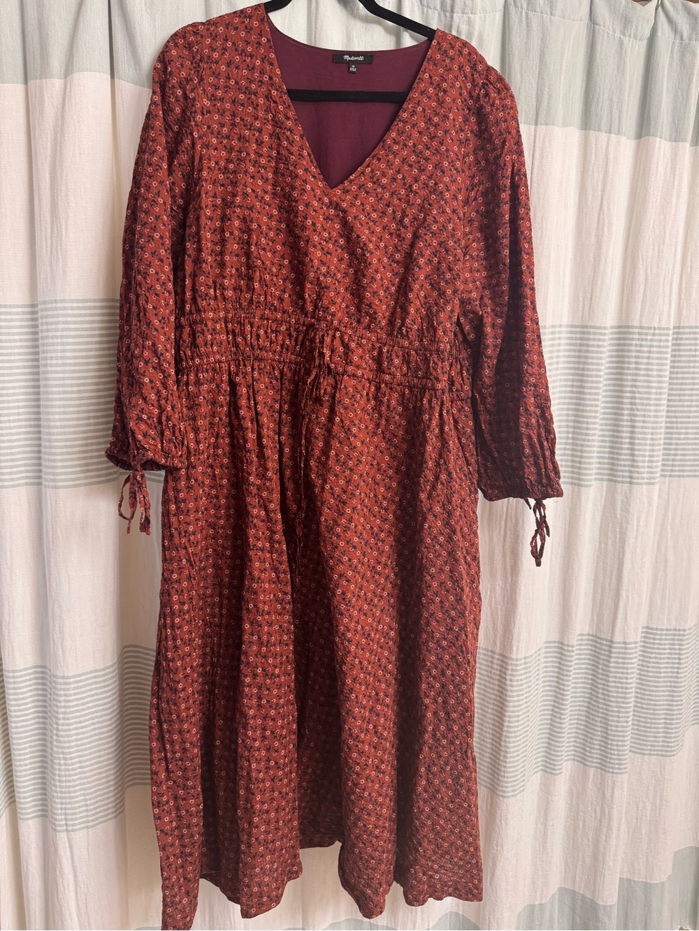 Madewell Burnt Orange Floral V-Neck Midi Dress